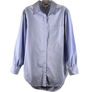 OPEN EDIT Light Blue Organic Cotton Long Sleeve Shirt Tunic Size XXS Top